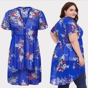 Torrid Lexie Chiffon Hi-Lo Babydoll Tunic 3X  Button Front Festival Swim Coverup